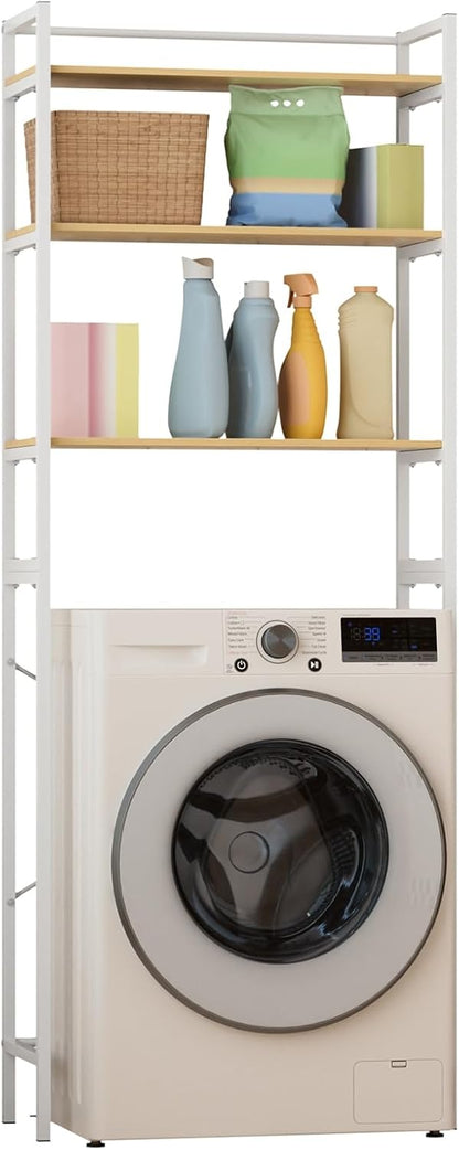Medium Over Washer and Dryer Shelves 3-Tier Bathroom Storage Shelf Washing Machine Storage Utility Rack Laundry Room Organizer Standing Shelf Carbon Steel White
