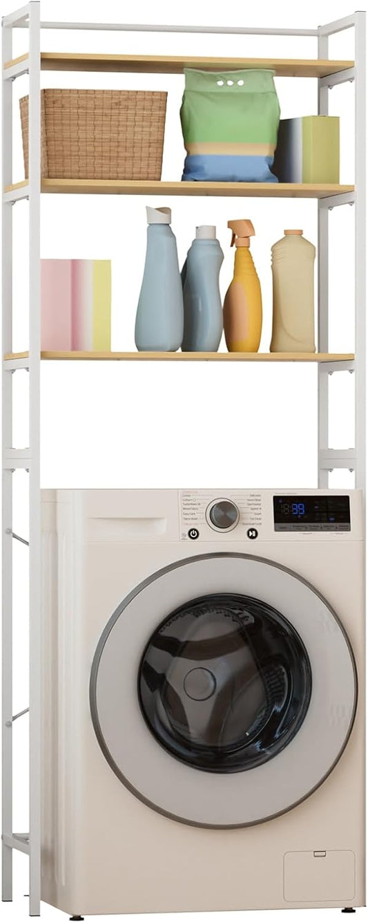 Medium Over Washer and Dryer Shelves 3-Tier Bathroom Storage Shelf Washing Machine Storage Utility Rack Laundry Room Organizer Standing Shelf Carbon Steel White