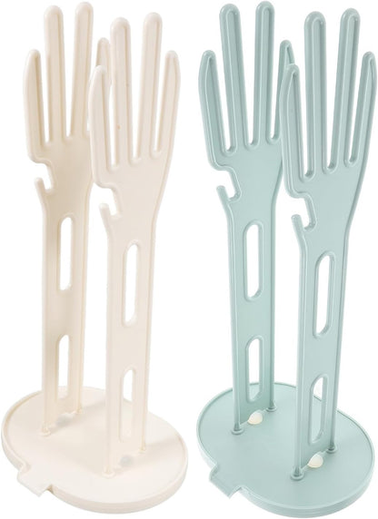 2pcs Kitchen Glove Holder: Reusable Mitten Dryer - Dish Towel Drying Rack - Plastic Palm-Shaped Stand with Side Hook Suction Base for Dishwashing Sink Organizer
