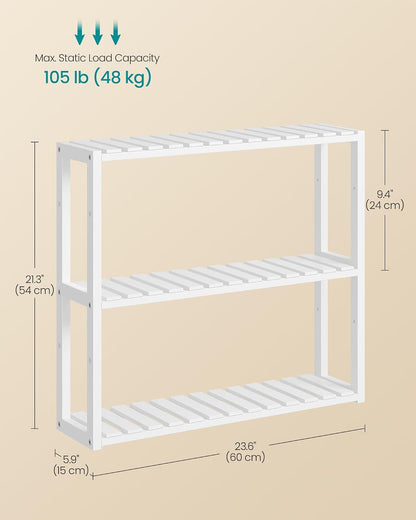 SONGMICS Bamboo Rolling Cart, 3-Tier Utility Cart on Wheels, Slim Narrow Storage Shelf, Bamboo Shelves, Space-Saving, Multifunctional, for Bathroom, Kitchen, White and Natural UBCB083N02