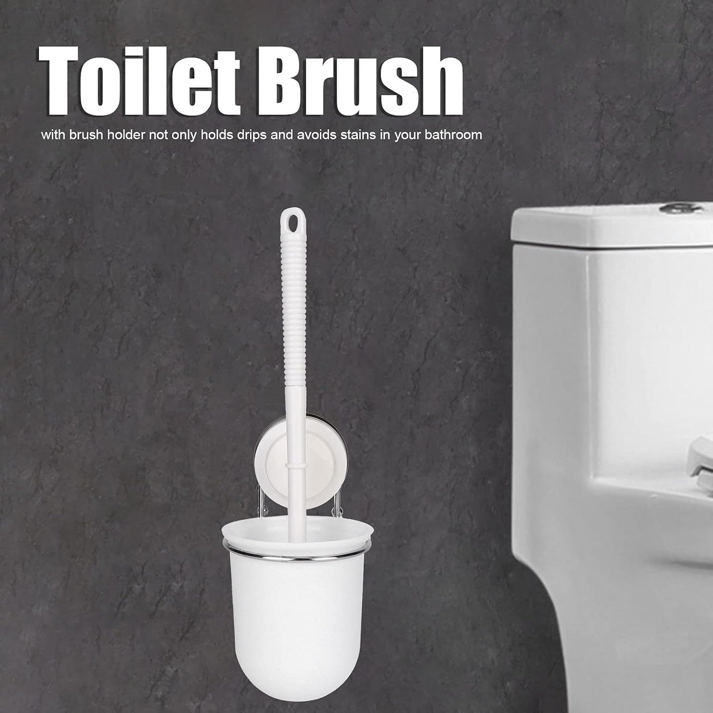 Toilet Brush and Holder Set Wall Mounted Silicone Toilet Brush with Airproof Suction Cup Quick Drying Holder Compact Toilet Cleaner Brush Ergonomic for Bathroom RV Travel
