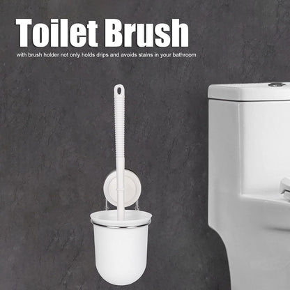 Toilet Brush and Holder Set Wall Mounted Silicone Toilet Brush with Airproof Suction Cup Quick Drying Holder Compact Toilet Cleaner Brush Ergonomic for Bathroom RV Travel