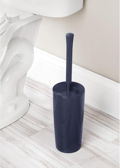 mDesign Slim Plastic Toilet Bowl Brush and Holder Set, Modern Compact Storage Organizer Cleaner Scrubber for Toilet - Heavy Duty Cleaning Plunger for Bathroom, Aura Collection - White