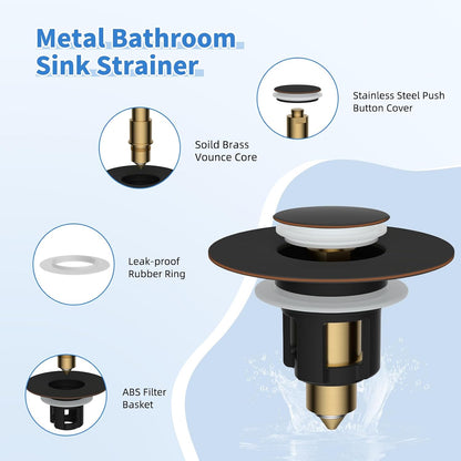 iFealClear Metal Universal Bathroom Sink Stopper, Upgraded Stainless Steel Sink Drain Strainer for 1.1''~2.36" Basin Pop Up Drain Strainer, Anti-Clogging Filter Basket, Brushed Nickel