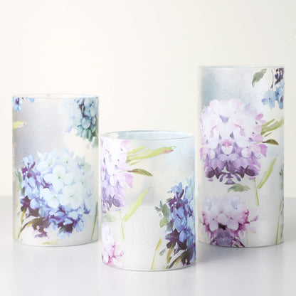 Glass Flameless Candles Flickering Battery Operated LED Pillar Candles Set of 3 with Timer and and 10-Key Remote Green Branch Floral Spring Summer Theme for Wedding Festival Home Decoration