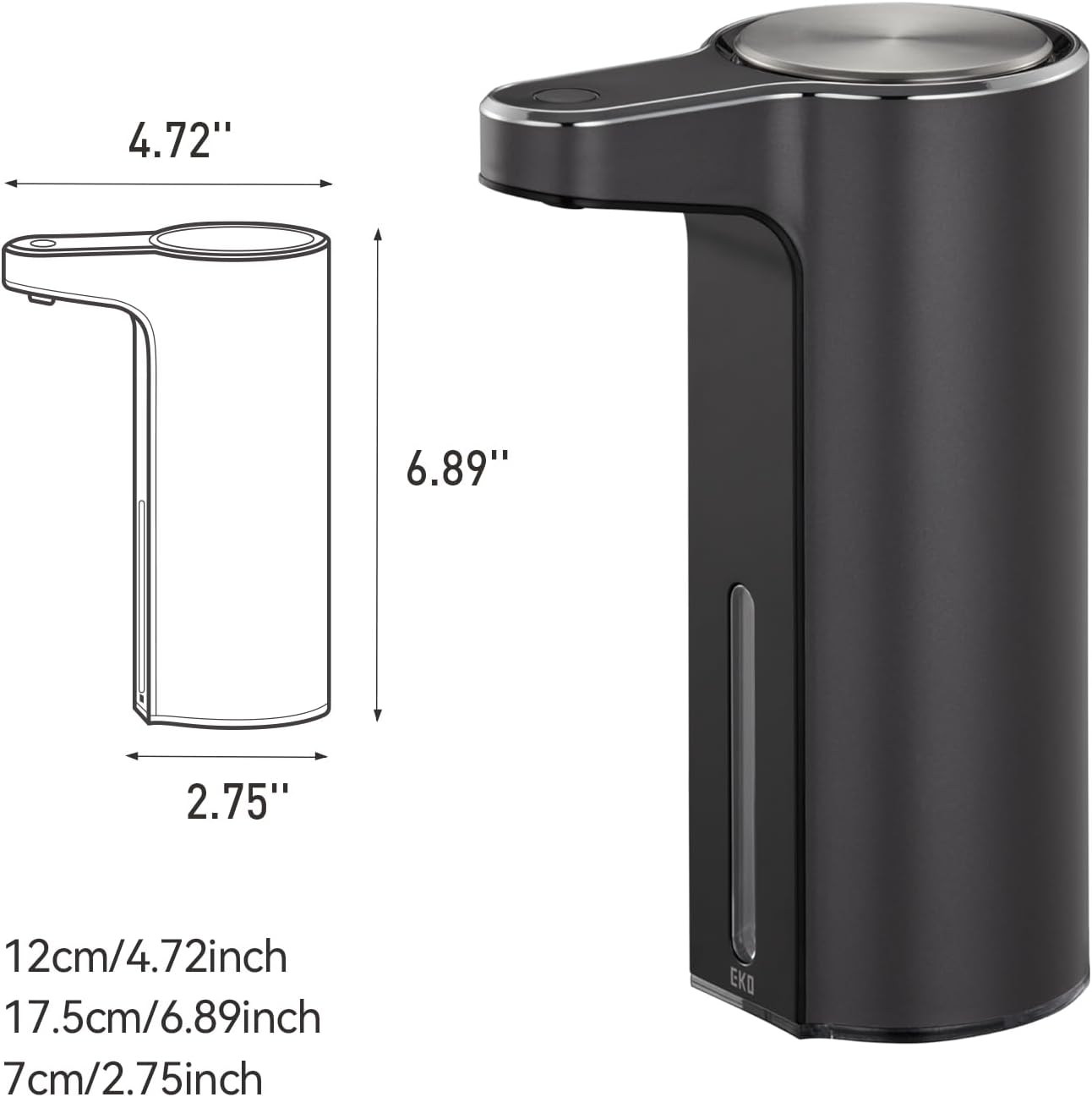 EKO Aroma 9 fl oz Automatic Liquid Soap Dispenser, Rechargeable & Water-Resistant Soap Dispenser for Kitchen and Bathroom with Adjustable Volume Control (Matte Black Steel)