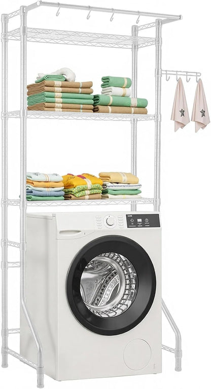 VEVOR Over The Washer and Dryer Storage Shelf, 3 Tier Laundry Room Drying Rack with Hanger Rod and Hooks, Adjustable Over Washer and Dryer Shelves, Laundry Room Shelf Storage Space Saver, Black