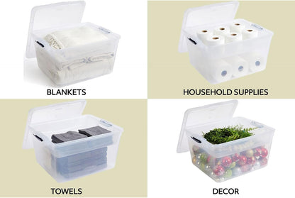 Rubbermaid Cleverstore 42 Quart Stackable Plastic Storage Bin with Lids for Garage, Closet, and Classroom, Clear, 4 Pack