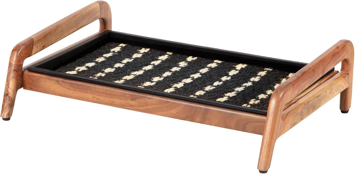 Anji Mountain Heavy Duty Waterproof Wooden Shoe Storage Mat Organizer/Boot Storage Tray Multi Use for Entryway with Coir, Tan Rectangle Embossed Insert, 1 Tier, Fits 2 Pair (26.5" Wide)