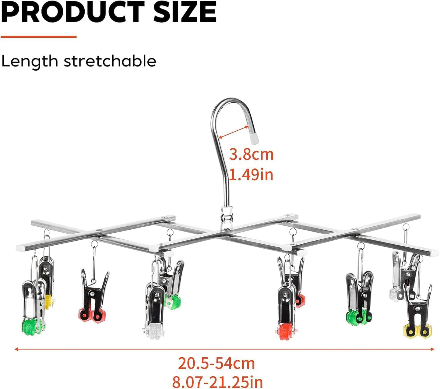 Drying Hanger, Hanging Drying Rack, Drip Hanger Stainless Steel with 10 Pegs for Laundry Underwear Socks, The Clips Release Quickly, Folding Portable