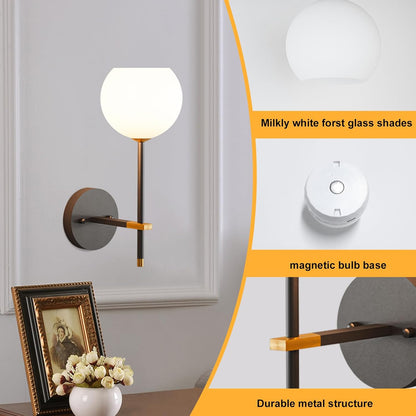 Brass Battery Operated Wall Sconces Set of 2, Rechargeable Wireless Wall Lights with Milky White Frosted Glass, 12 RGB and 3CCT Dimmable, Wall Lamps with Remote for Bedroom Living Room Hallway
