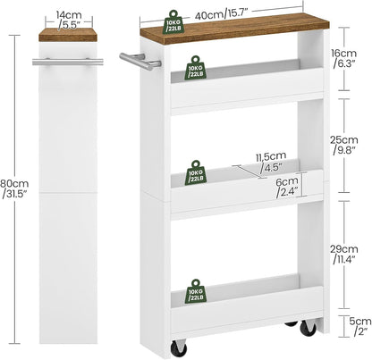 CHOEZON Slim Storage Cart, Slim Storage Rack on Wheels, Rolling Trolley with Handle, Storage Organizer, for Kitchen, Dining Room, Living Room, Laundry Room, White and Walnut MTC01WL