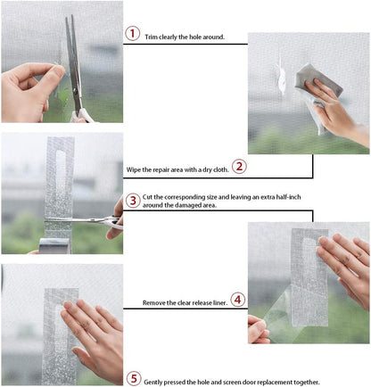 FLYZZZ Window Screen Repair Kit Tape with Stitching Thread, Gray(16.4FT), Waterproof 3-Layer Strong Adhesive Window Screen Doors Patch Tape Suitable for Covering Holes&Tears Instantly