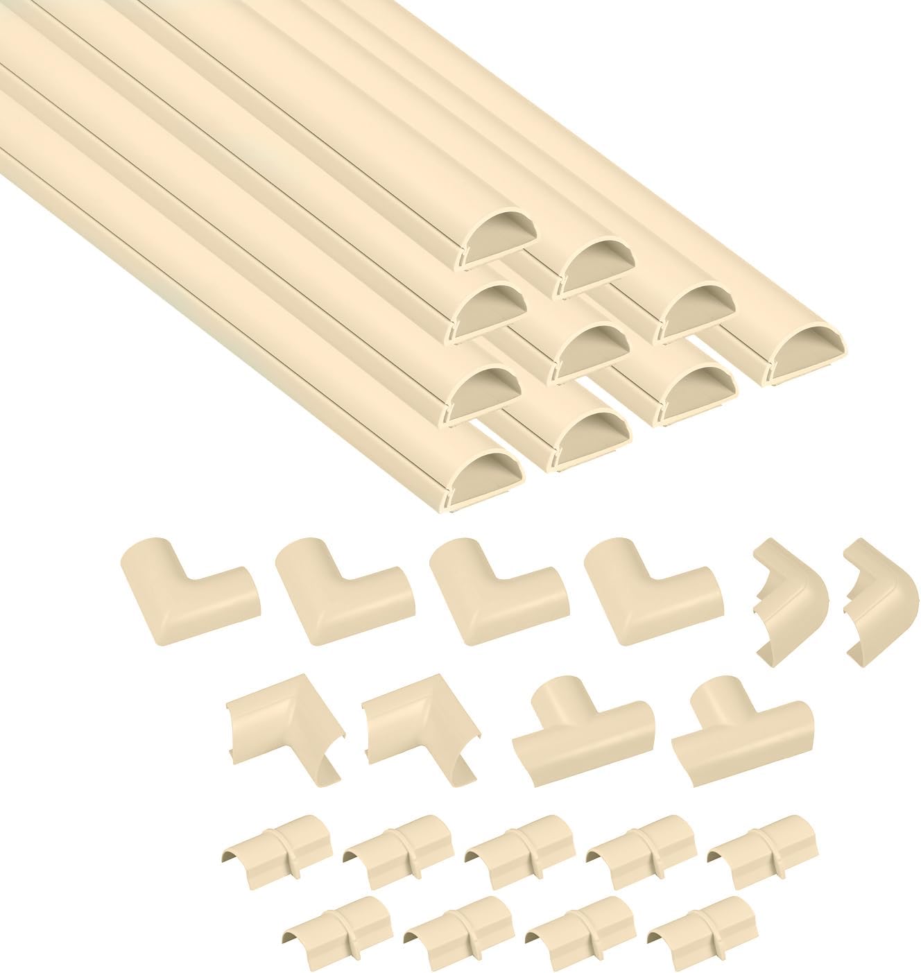 D-Line 157in Cord Cover Kit, Self-Adhesive Wire Hiders, Cable Raceway to Hide Wires on Wall, Electrical Cable Management - 10x 15.7 Lengths & 19 Accessories - 1.18" (W) x 0.59" (H) - Black