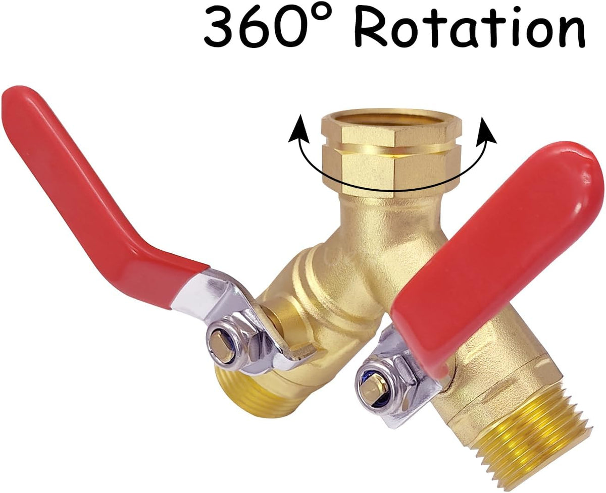 Uenede Brass Full Flow Garden Hose Splitter 3/4" GHT Heavy Duty 2 Way Y Valve Water Hose Shut Off Outdoor Faucet Splitter Connector Adapter with Long Handle