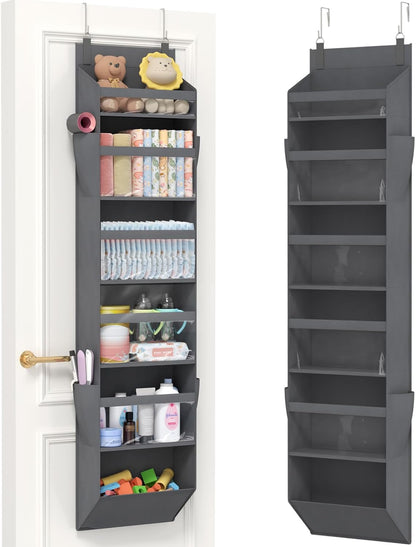 Lifewit 1 Pack Over the Door Organizer, 5 Section Clear Window Hanging Storage with 4 Side Pockets, Sturdy Anti Tilt 40 lbs Load Behind Door for Closet, Bedroom, Bathroom, Nursery, Dorm, Dark Gray