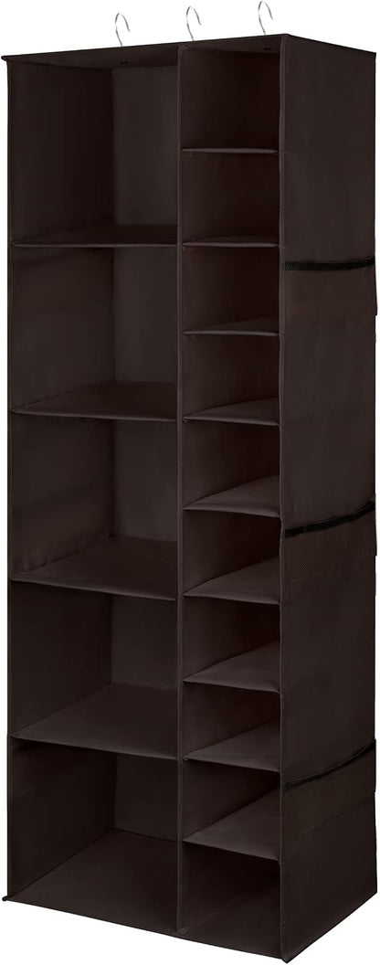 Libeder Shoe Organizer for Closet, 15 Shelf Hanging Closet Storage Shelves - 10 Shoe Rack Organizer and 5 Compartment for Clothes with 6 Side Mesh Pockets for Scarves Socks,Gloves, Grey