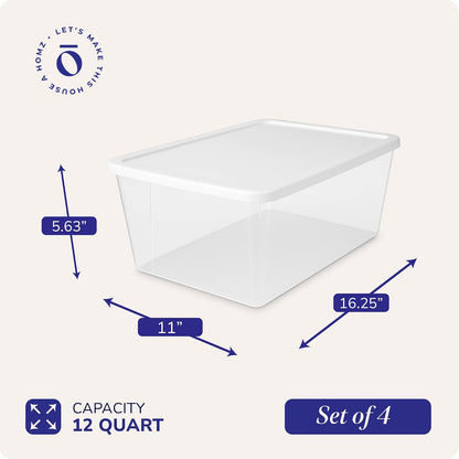 HOMZ 2-Pack Snaplock, Small Clear Plastic Storage Organizer Bins w/ Lids, 28 Quart, Gray - Stackable Container Boxes for Bedroom, Bathroom, Garage, and Office Organization