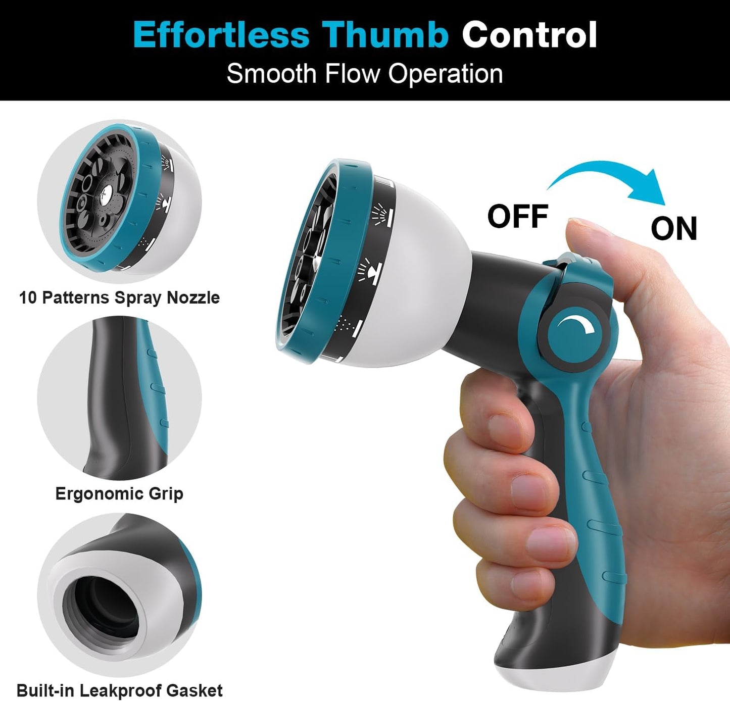 Besiter Garden Hose Nozzle Sprayer: 2 Pack 10 Watering Patterns Spray Nozzles Heavy Duty Metal Hose Head Hose Attachment, Thumb Control On Off Valve