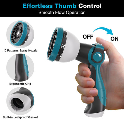 Besiter Garden Hose Nozzle Sprayer: 2 Pack 10 Watering Patterns Spray Nozzles Heavy Duty Metal Hose Head Hose Attachment, Thumb Control On Off Valve