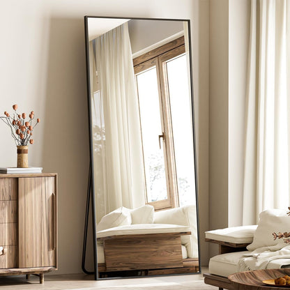 VooBang Mirror Full Length - 21" x 57" Floor Mirror with Stand, Aluminum Alloy Frame Full Body Mirror, Standing Hanging or Leaning Against Wall for Bedroom and Living Room, Black
