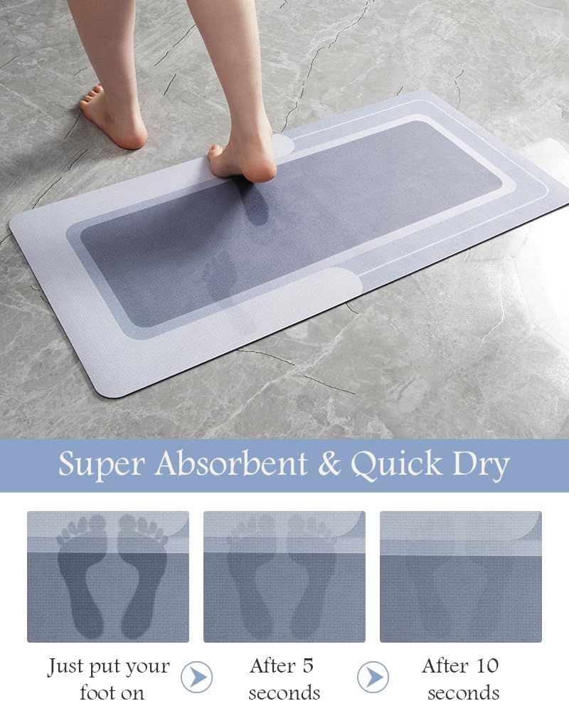 MontVoo-Bath Mat-Bathroom Mat Rug Non Slip Super Absorbent Stain Resistant Quick Dry Thin Bath Rug-Bath Mats for Bathroom Floor Bathtub Vanity-Bathmat Bath Rug Easy Care-17"x27" Grey