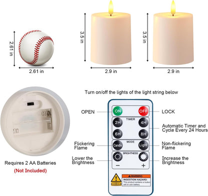 Raycare 3"x2.5" White Outdoor Waterproof Flameless Candles with Remote and Timer, Realistic LED Candles, Battery Operated Electric Fake Pillar Candles for Porch, Patio, Garden, Set of 2