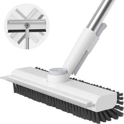 Floor Scrub Brush with Long Handle, 3 in 1 Scrape and Heavy-Duty Stiff Bristle Scrubber Brush Broom for Cleaning Shower Bathroom, Patio, Pool, Garage, Kitchen, Wall and Deck (White, 1 Pack)