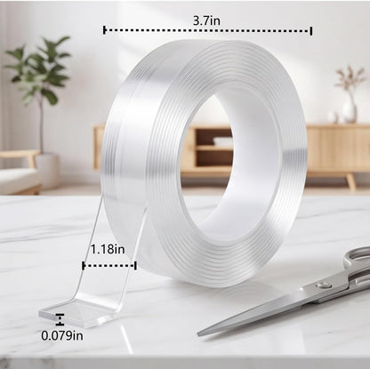 Double Sided Tape Heavy Duty, Nano Adhesive(2 Rolls, Total 19.7FT) | Multipurpose Removable Washable Reusable, Residue Free Clear Mounting Strips, Strong Adhesive for Picture Hanging No Trace