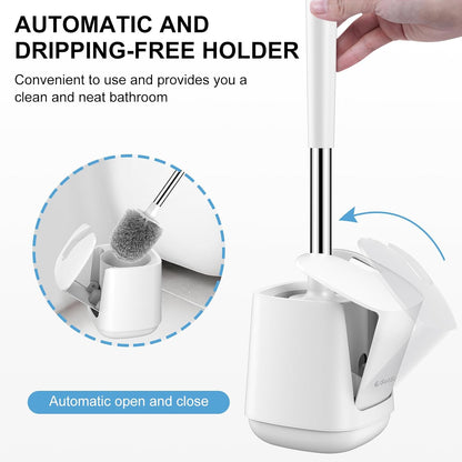 SetSail Toilet Brush and Holder, Self Closing Lid Toilet Bowl Brushes Holder and Extra Long Handle Ventilated Toilet Brush Set for Bathroom Cleaning, Nylon Bristles, Black