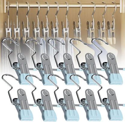 Space-Saving Clothespin Hat Pants Storage Hanging Travel Hook, Stainless Steel Boot Hangers Clips Boot Hangers for Closet, Laundry Hooks Hanging Clips Clothes Pins Socks Towel Clips (Black, 10Pcs)