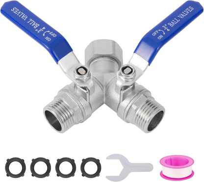 Garden Hose Splitter 2 Way, 304 Stainless Steel Heavy Duty Y Valve, Full Flow with Long Handle, Independent Shutoff Valves, Lead-Free 3/4" GHT Thread Outdoor Faucet Adapter