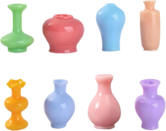 8pcs Ceramic Vase Miniature Potted Plant Display – Resin DIY Craft Ornaments with Realistic Elegant Design, Perfect for Flower Arrangements,Tabletop Décor,Living Room Decoration,and Floral Enthusiasts