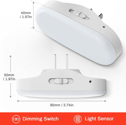 DORESshop Led Night Light, Plug into Wall, [2 Pack] with Dusk to Dawn Sensor, 1W 5000K Dimmable Night Light from 0LM to 100LM for Bathroom Hallway Bedroom Kids Room Stairway