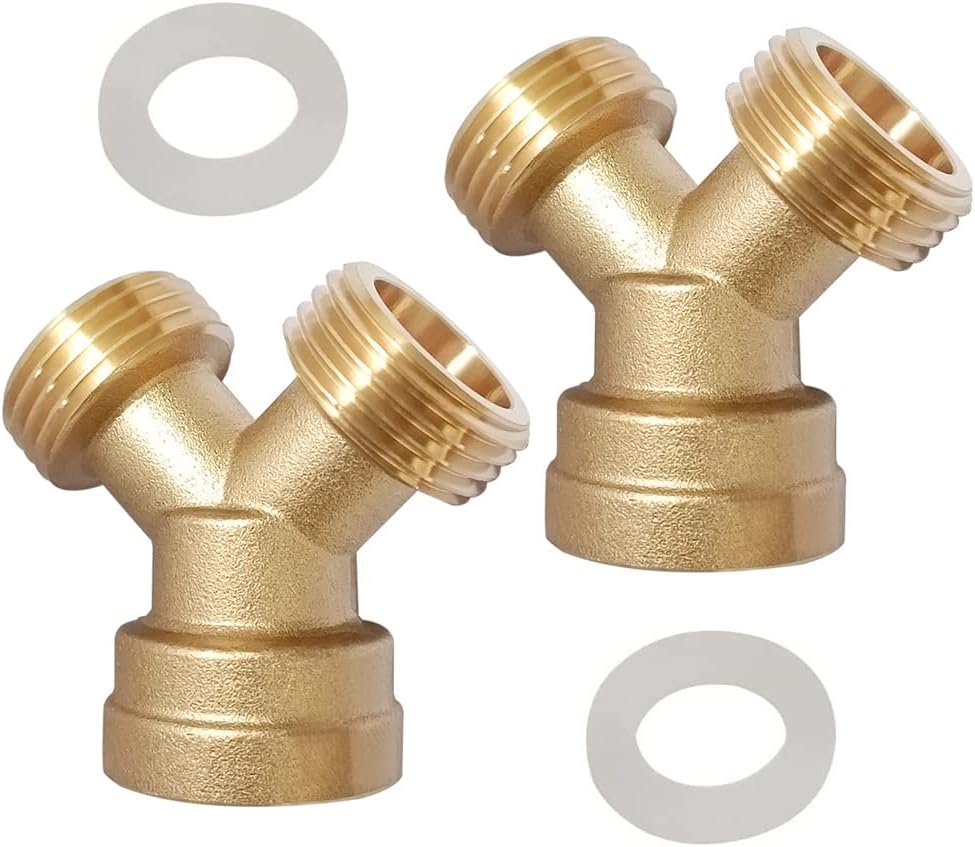 Joywayus 2PCS Brass 3/4" GHT Garden Hose Splitter Body Backyard 2 Way Y Shaped Connector Threaded Pipe Fitting Coupler Adapter with Washer