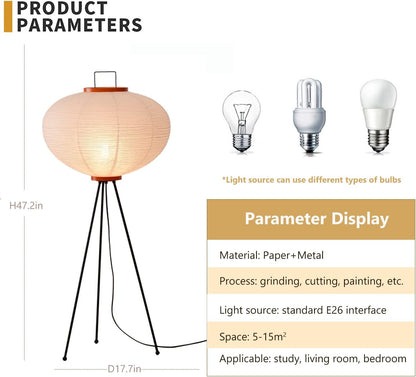 Handmade Rice Paper Floor Lamp Japanese White Light Standing Lamp Morden Festival Lantern Light with Chrome Lamp Body Farmhouse Floor Lamp for Living Room Bedroom