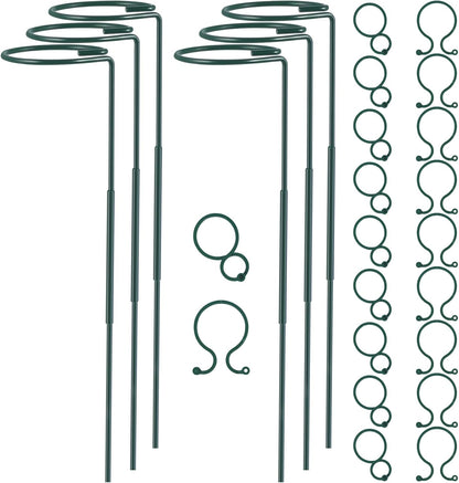 Plant Stake Support - 6 Pack, Garden Single Stem Support Stake Plant Cage Support Rings, Single Stem Plant Support Stakes, Plant Twist Ties, for Flowers Amaryllis Tomatoes Peony Lily Rose (15.9 inch)