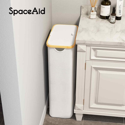 SpaceAid Double Laundry Hamper 2 Section with Lid and Removable Laundry Bags, 160L Clothes Basket with Bamboo Handles, Large Collapsible Hamper for Bedroom, Bathroom, Dorm, Laundry Room - White
