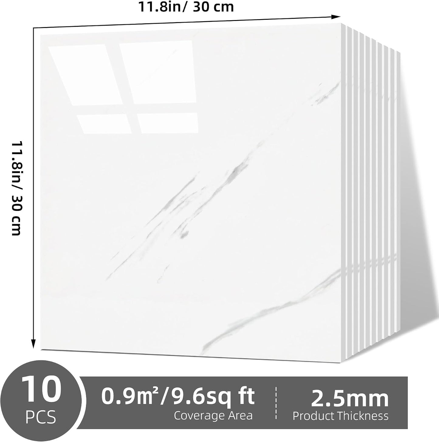 Peel and Stick Tile Shower Waterproof Marble Tiles Wall Panels, 11.8"x11.8" Self-Adhesive Backsplash Tile, 20 Pack