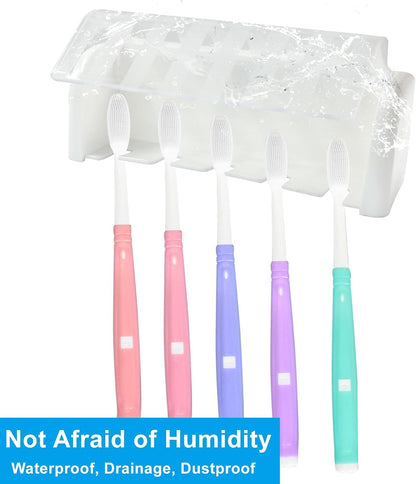 Zorfeter 5 Slots White Wall Mounted with Cover Toothbrush Holder, Toothbrush Storage Organizer Self Adhesive Hanger Rack, Toothbrush Hanger Stand for Bathroom/Cabinet/Dorm
