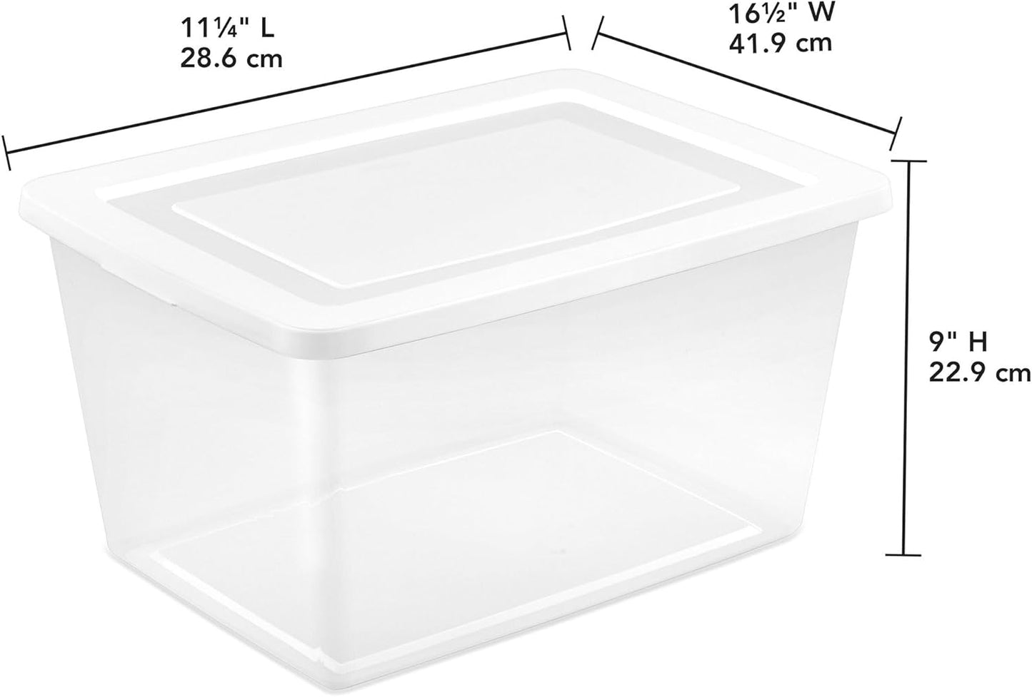 Sterilite 6 Pack Storage Box, 41 Quart Stackable Tote, Clear Plastic Container with Secure Snapping White Lids for Home and Office Organization