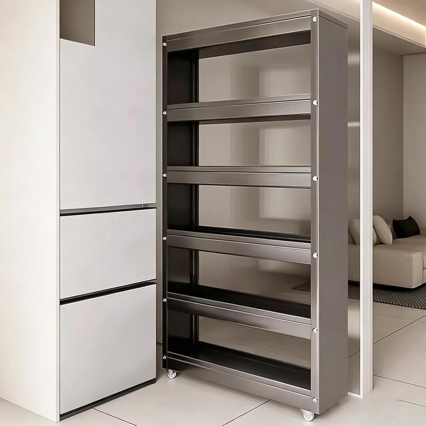 Slim Storage Cart with Multi-Width Options, Carbon Steel Rolling Utility Cart, Narrow Gap Organizer for Kitchen Next to Fridge, Bathroom, Laundry Room(Gray 6-Tier 5.9" W x 66.9" H) - Colors B
