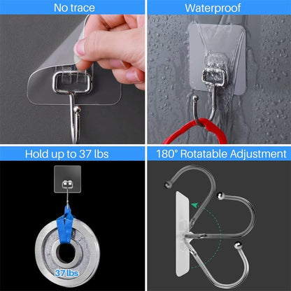 10 Packs All-Purpose Large Adhesive Hooks, Heavy Duty Hold 37 lb(Max) Wall Hooks for Hanging, Large Waterproof Stick on Hooks for Organization