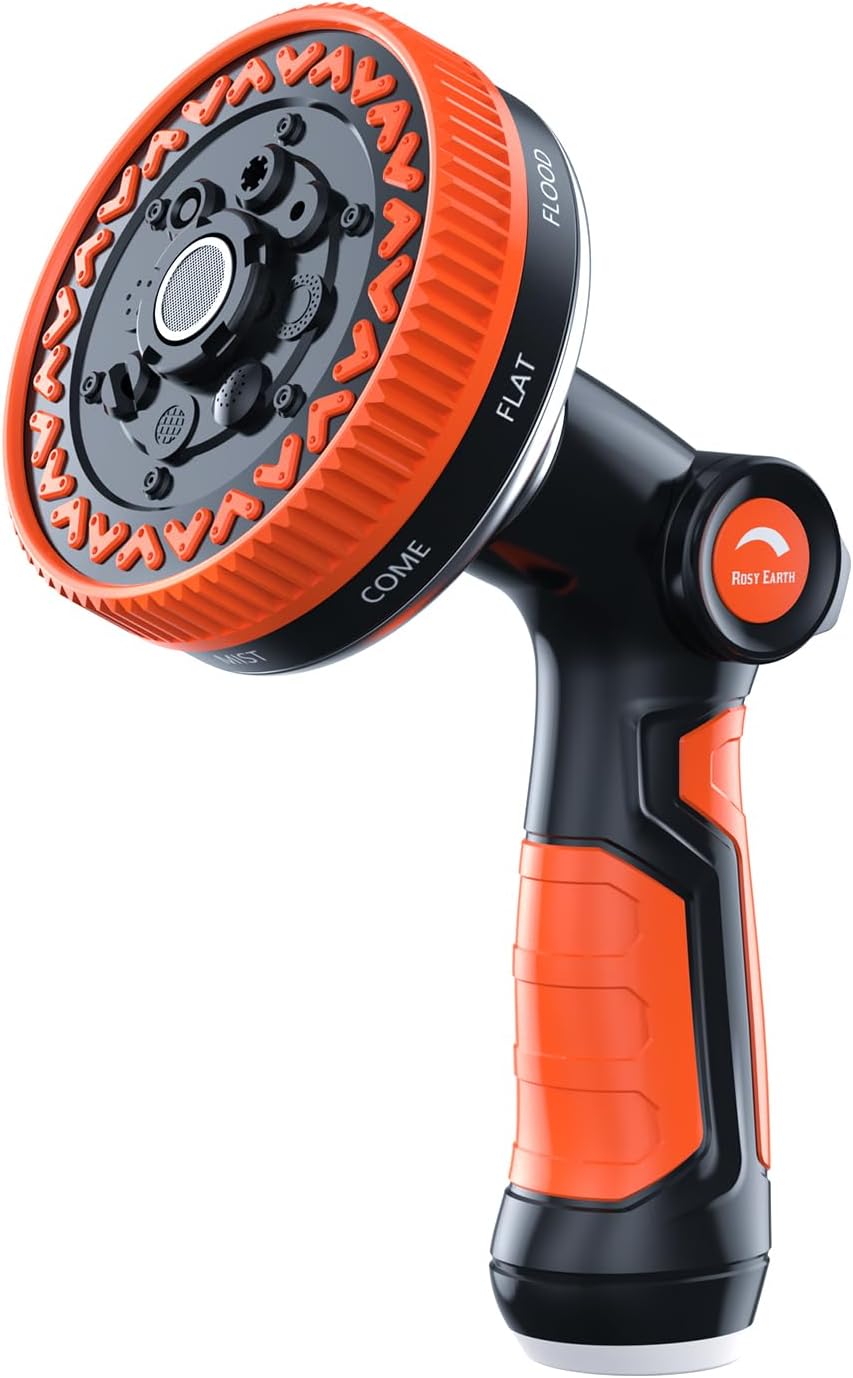Rosy Earth Garden Hose Nozzle, 3.6" Ultra-Wide Metal Hose Sprayer, Orange