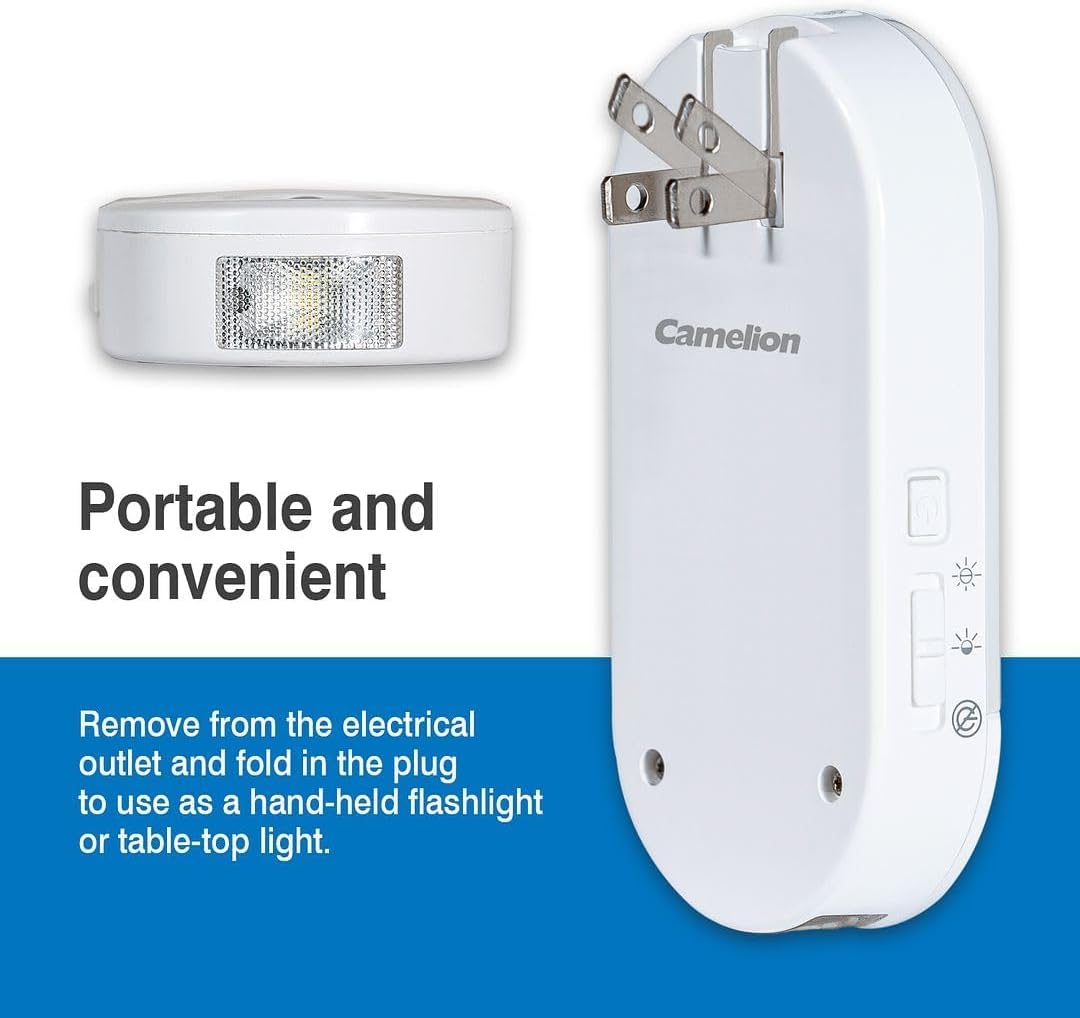 Camelion 3-Pack 4-in-1 Plug-in Power Failure Night Light,Motion and Light Sensor, Rechargeable Emergency Flashlight, Power Outage Light, Great for Emergency Preparedness, Hurricanes and Survival Kits