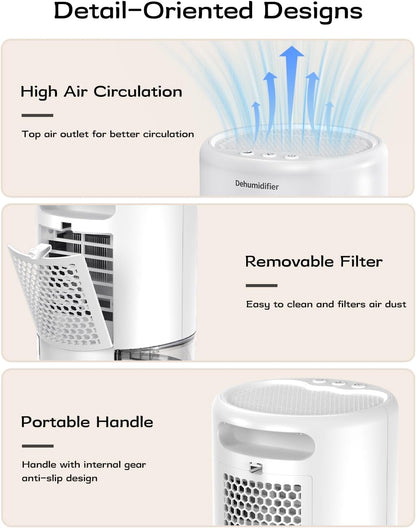 Dehumidifier, 35 oz Small Dehumidifiers for Home, Bathroom, Bedroom, Closet, Ultra-Quiet with Sleep Mode, 7 Color Lights & Auto Shut Off, Compact & Portable for RV, Rooms, Basement, Energy Saving