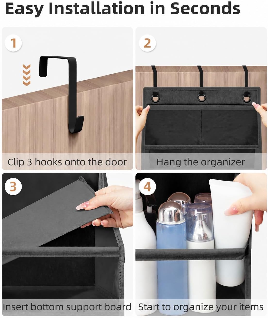 STORAGE MANIAC Over the Door Organizer 6-Shelf Closet Hanging Storage with 14 Mesh Pockets, 66lbs Capacity Clear Deep Pockets Behind Door Storage for Nursery, Bathroom, Bedroom, 1 Pack Grey