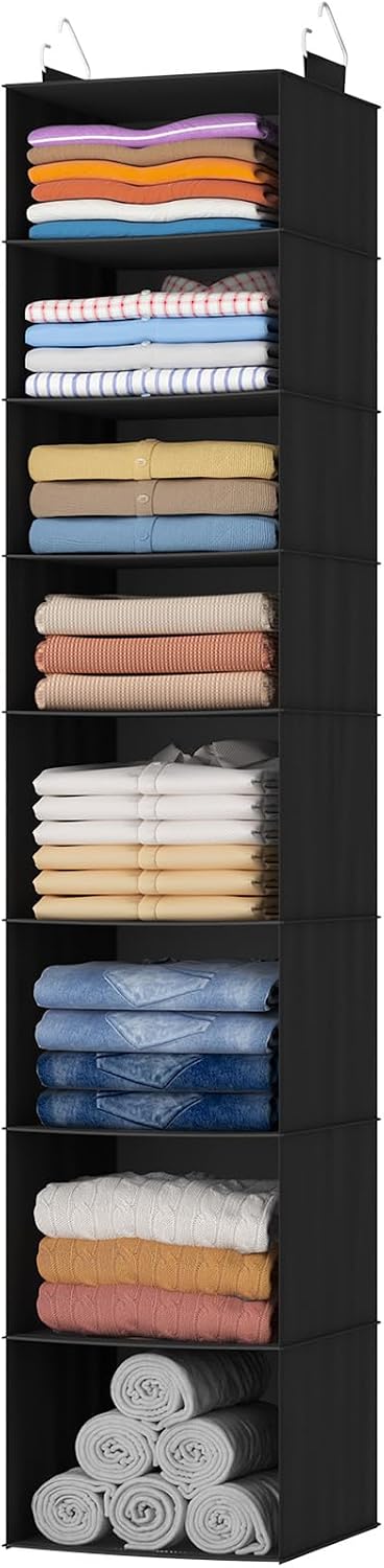 Lifewit 5 Tier Hanging Closet Organizer and Storage for Shelves, Foldable Clothes Shelf with 2 Sturdy Hooks, Sweater/Coat/Shoes Clothing Organization for Wardrobe, Dorm, Bedroom, Gray