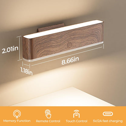 MOITA Magnetic Wireless Battery Operated Wall Sconce, Rechargeable Remote Control & Touch Control Wall Sconces Set of Two, 3-Color Temperatures LED Wall Lights, 360° Rotatable (Walnut, 2-Pack)