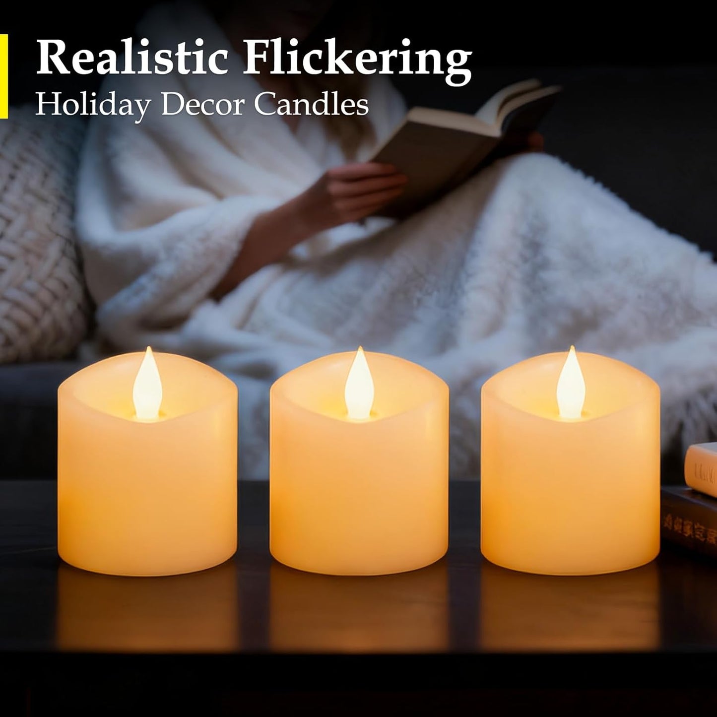 3"x4" Flickering Flameless Battery Candles with Timer, White Realistic LED Pillar Candles, Set of 2 Large Remote-Operated Candles for Home Indoor/Outdoor & Holiday Decor